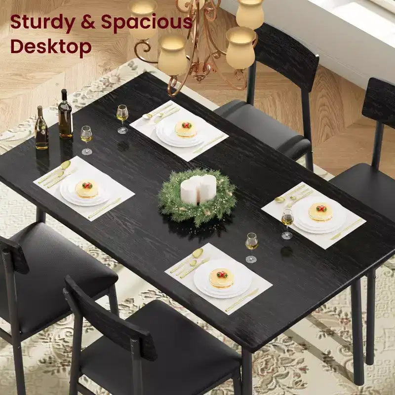 Ensemble table à manger avec 4 chaises rembourrées, bords lisses, ensemble de 4 chaises de table de cuisine en bois pour salle à manger, cuisine, appartement