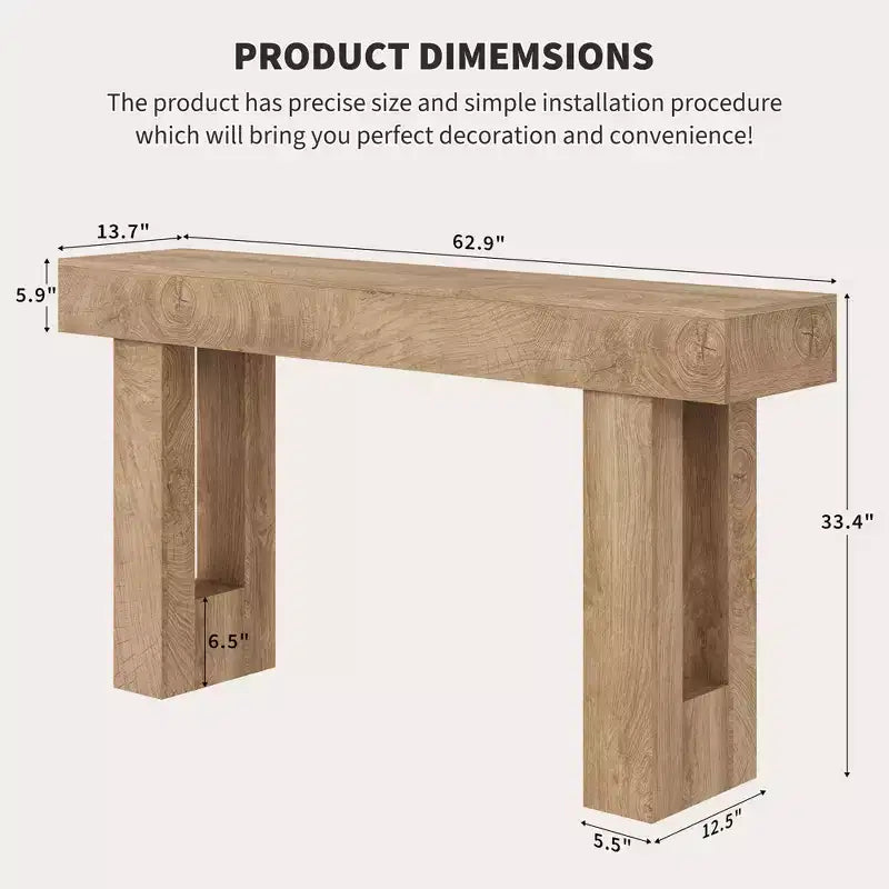 Longue table de canapé derrière un canapé, table console de ferme de 160 cm pour entrée de salon, table de couloir en bois avec finition rustique en chêne naturel