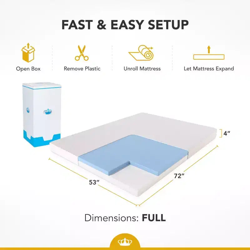 DynastyMattress Surmatelas en mousse à mémoire de forme 4 pouces CoolBreeze pour canapés-lits convertibles et pliants – Taille standard – Canapé non inclus – Fabriqué aux États-Unis