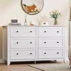 GustoWave Modern 54 Wide Large 6 Drawer Dresser for Bedroom, Entryway, Hallway, White