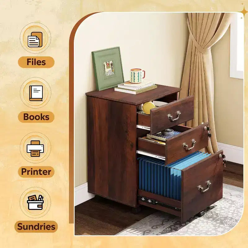 Classeur DEXYLLO 2 tiroirs, petit meuble de bureau avec serrure, meuble de classement roulant sous le bureau pour bureau à domicile