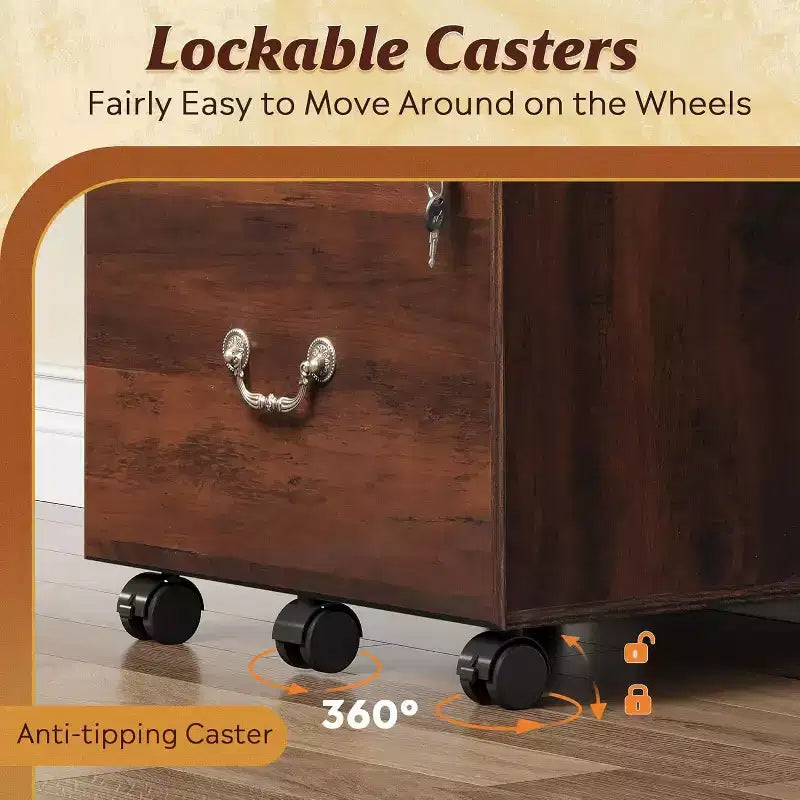 Classeur DEXYLLO 2 tiroirs, petit meuble de bureau avec serrure, meuble de classement roulant sous le bureau pour bureau à domicile
