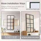 Miroir mural minimaliste JIONJOY avec cadre en métal noir, miroir décoratif de style fenêtre, miroir d'entrée incassable