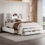 Lit plateforme queen size FAMYYT avec étagère de rangement et 8 tiroirs, facile à monter