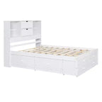 Lit plateforme queen size FAMYYT avec étagère de rangement et 8 tiroirs, facile à monter