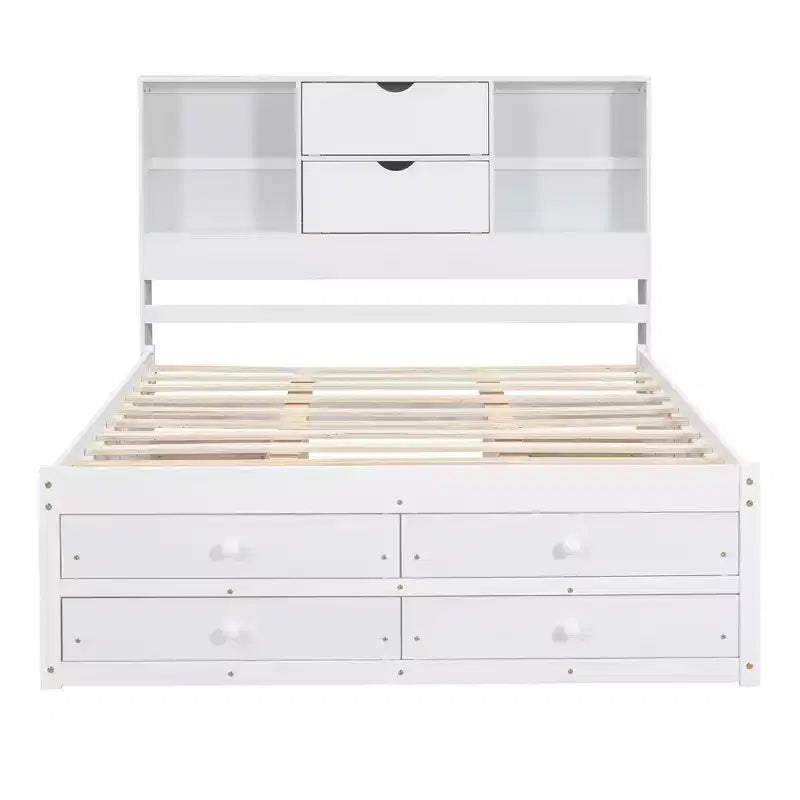 Lit plateforme queen size FAMYYT avec étagère de rangement et 8 tiroirs, facile à monter