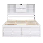 Lit plateforme queen size FAMYYT avec étagère de rangement et 8 tiroirs, facile à monter