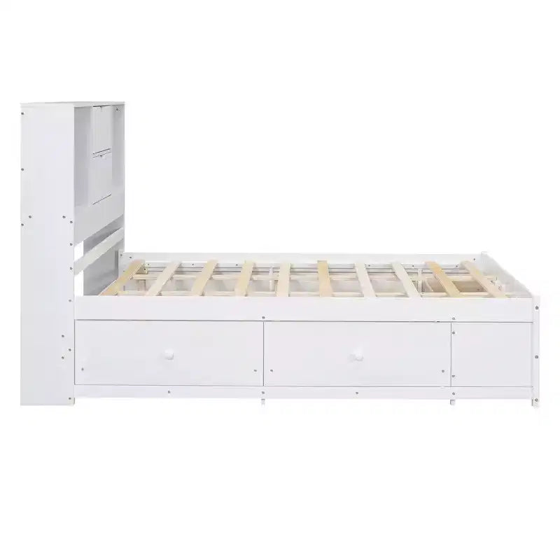 Lit plateforme queen size FAMYYT avec étagère de rangement et 8 tiroirs, facile à monter