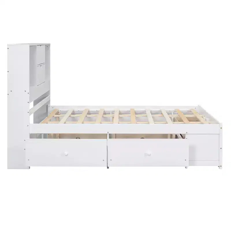 Lit plateforme queen size FAMYYT avec étagère de rangement et 8 tiroirs, facile à monter