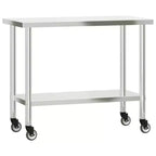 vidaXL Kitchen Work Table with Wheels 32.5x11.8x33.5 Stainless Steel