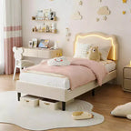 Twin Upholstered LED Bed Frame with Headboard for Kids