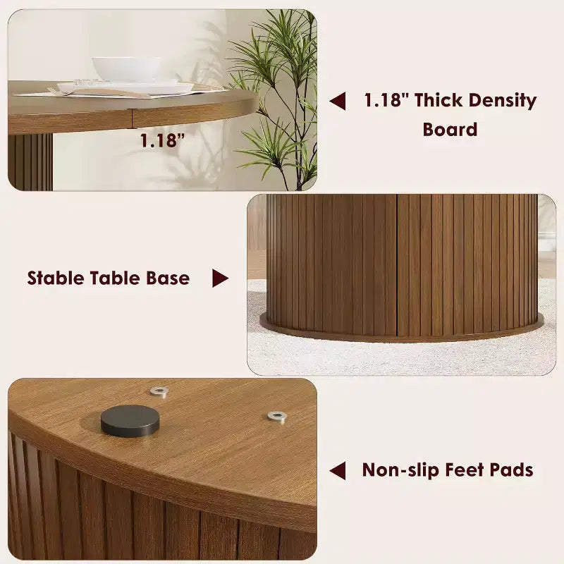 Table à manger ronde moderne de 120 cm pour 4 avec étagère de rangement à 2 niveaux et porte coulissante en bois, table de cuisine et de salle à manger peu encombrante pour appartement