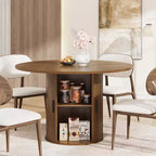 Table à manger ronde moderne de 120 cm pour 4 avec étagère de rangement à 2 niveaux et porte coulissante en bois, table de cuisine et de salle à manger peu encombrante pour appartement