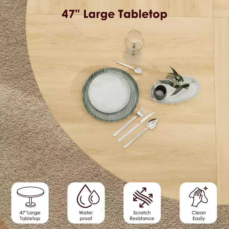 Table à manger ronde moderne de 120 cm pour 4 avec étagère de rangement à 2 niveaux et porte coulissante en bois, table de cuisine et de salle à manger peu encombrante pour appartement