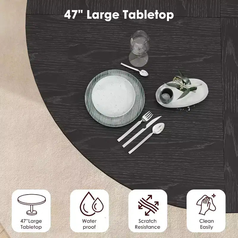 Table à manger ronde moderne de 120 cm pour 4 avec étagère de rangement à 2 niveaux et porte coulissante en bois, table de cuisine et de salle à manger peu encombrante pour appartement