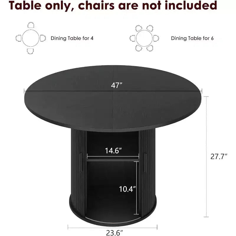 Table à manger ronde moderne de 120 cm pour 4 avec étagère de rangement à 2 niveaux et porte coulissante en bois, table de cuisine et de salle à manger peu encombrante pour appartement