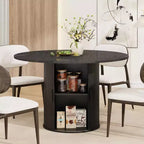 Table à manger ronde moderne de 120 cm pour 4 avec étagère de rangement à 2 niveaux et porte coulissante en bois, table de cuisine et de salle à manger peu encombrante pour appartement