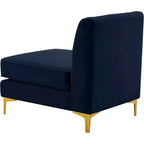 Fauteuil sans accoudoirs en velours bleu marine Alina Meridian Furniture