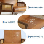 Fauteuil d'appoint moderne à dossier haut en bois avec une capacité de 136 kg - Fauteuil en rotin rembourré ou en cuir PU pour salon