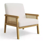 Fauteuil d'appoint moderne à dossier haut en bois avec une capacité de 136 kg - Fauteuil en rotin rembourré ou en cuir PU pour salon