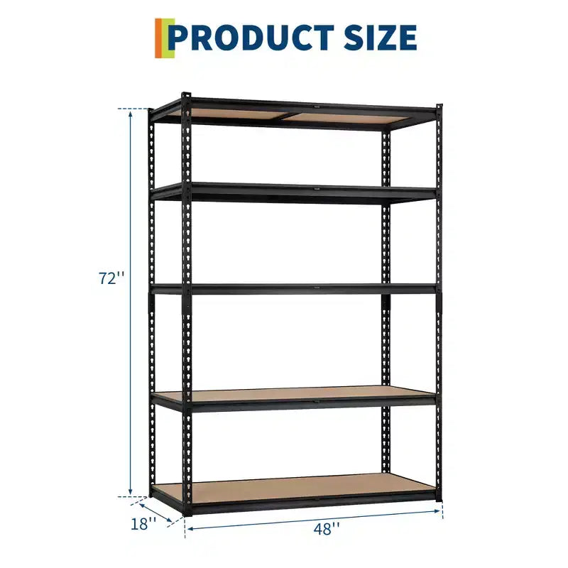 Étagère de Rangement de Garage Robuste à 5 Niveaux, Unité d'Étagères Métalliques Réglables, Capacité de 1134 kg, 122 x 46 x 183 cm, Cadre en Acier Sans Boulons, Panneaux MDF