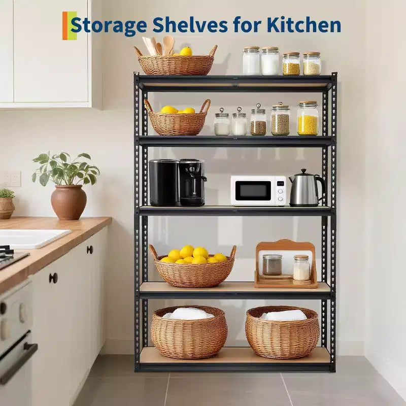 Étagère de Rangement de Garage Robuste à 5 Niveaux, Unité d'Étagères Métalliques Réglables, Capacité de 1134 kg, 122 x 46 x 183 cm, Cadre en Acier Sans Boulons, Panneaux MDF