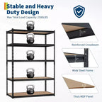 Étagère de Rangement de Garage Robuste à 5 Niveaux, Unité d'Étagères Métalliques Réglables, Capacité de 1134 kg, 122 x 46 x 183 cm, Cadre en Acier Sans Boulons, Panneaux MDF