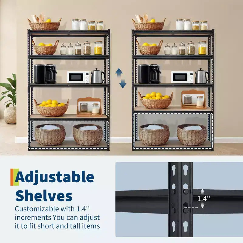 Étagère de Rangement de Garage Robuste à 5 Niveaux, Unité d'Étagères Métalliques Réglables, Capacité de 1134 kg, 122 x 46 x 183 cm, Cadre en Acier Sans Boulons, Panneaux MDF