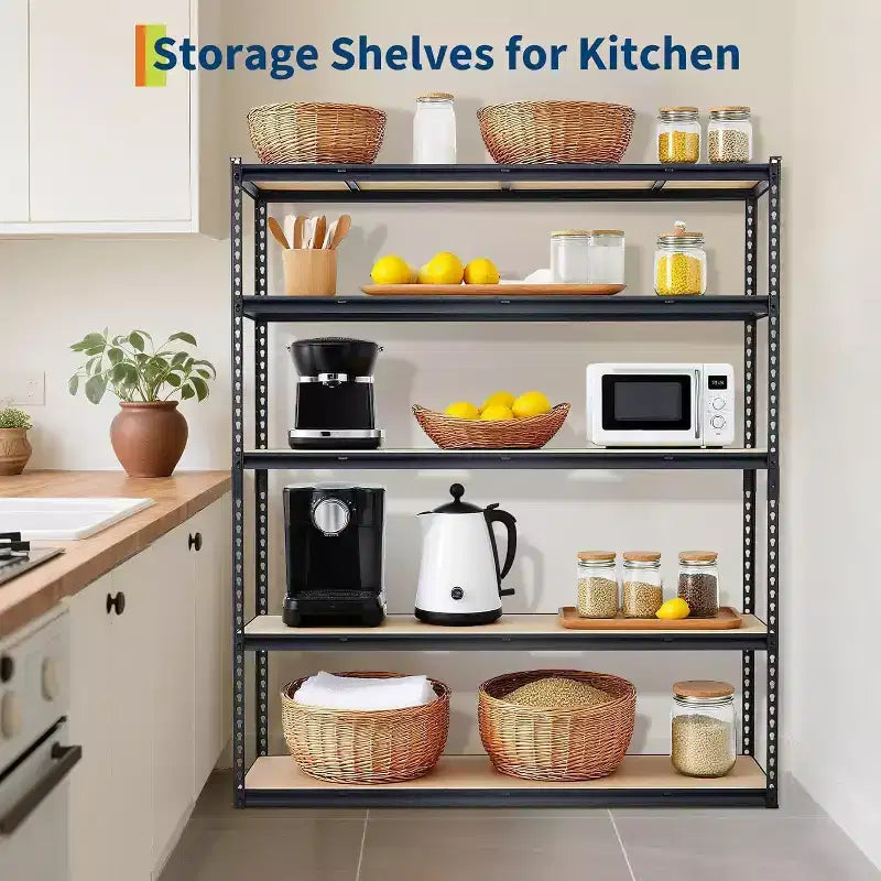 Étagère de Rangement de Garage Robuste à 5 Niveaux, Unité d'Étagères Métalliques Réglables, Capacité de 1134 kg, 122 x 46 x 183 cm, Cadre en Acier Sans Boulons, Panneaux MDF