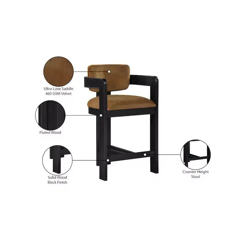 Meridian Furniture Tabouret de bar en velours Sacha