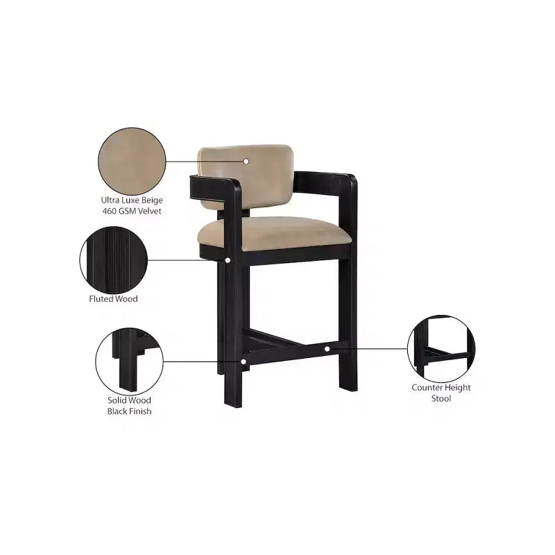 Meridian Furniture Tabouret de bar en velours Sacha