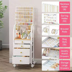 Grand support organiseur de bijoux, tour multifonctionnelle pour colliers boucles d'oreilles bagues bracelets, support mobile avec 4 tiroirs non tissés pour chambre, blanc