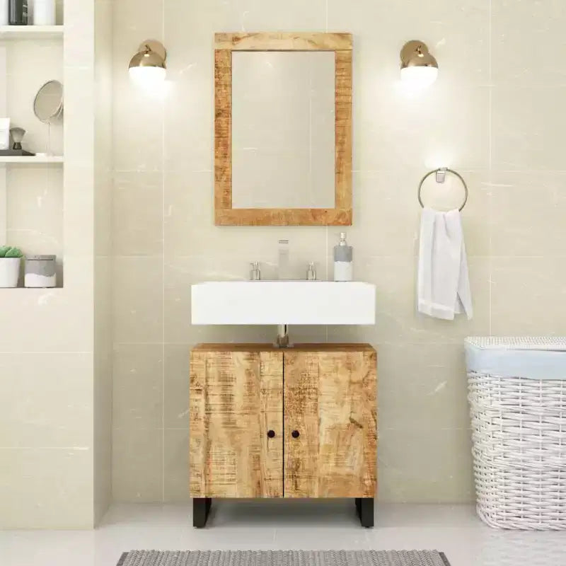 vidaXL Meuble sous lavabo Bois naturel Bois de manguier massif Meuble sous lavabo moyen