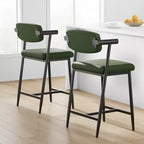 Lot de 2 tabourets de bar à hauteur de comptoir avec accoudoirs, tabouret de bar rembourré avec dossier, siège large et doux, lot de tabourets de bar en métal pour îlot de cuisine, montage facile
