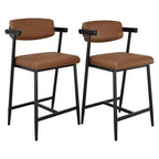 Lot de 2 tabourets de bar à hauteur de comptoir avec accoudoirs, tabouret de bar rembourré avec dossier, siège large et doux, lot de tabourets de bar en métal pour îlot de cuisine, montage facile