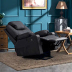 Fauteuil inclinable électrique grand format en cuir MCombo avec massage, chauffage, porte-gobelets, repose-pieds étendu, cuir 7516