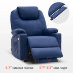 Fauteuil inclinable électrique grand format en cuir MCombo avec massage, chauffage, porte-gobelets, repose-pieds étendu, cuir 7516