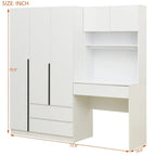 Armoire-penderie 3-en-1 avec coiffeuse, ensemble de bureau, armoire de chambre avec 2 tiroirs, armoire-penderie à 3 portes avec espace de rangement
