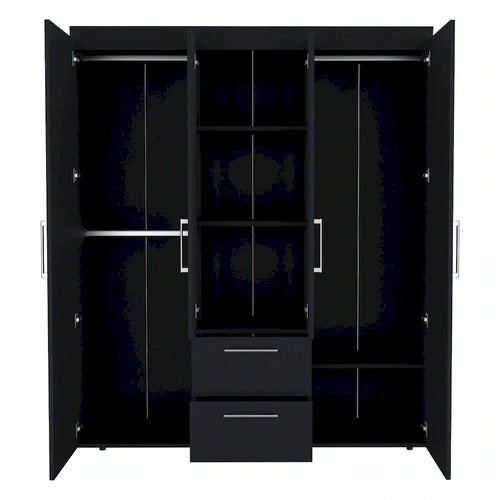 19.8 Armoire quatre portes moderne avec options de rangement multiples et accents métalliques