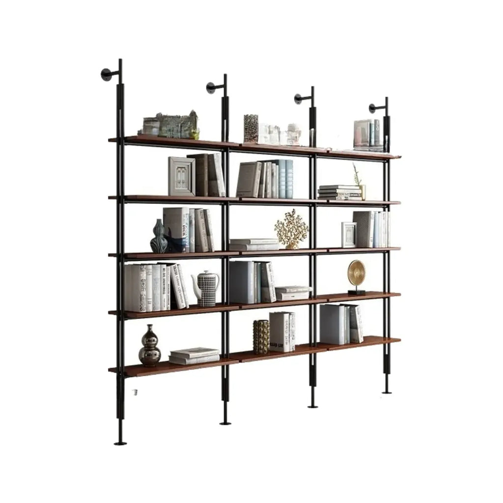Étagère bibliothèque haute marron à cadre métallique et dos ouvert