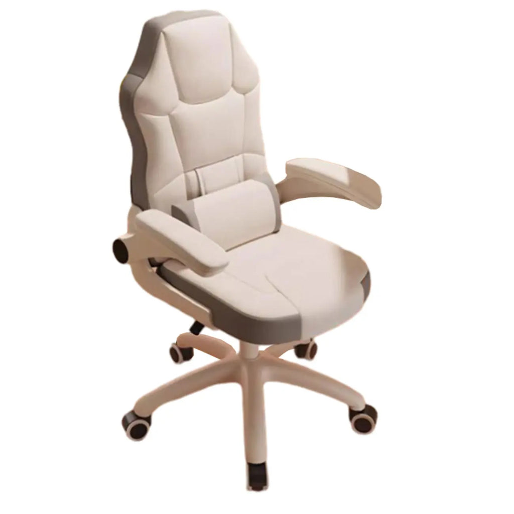 Fauteuil de bureau pivotant réglable en cuir gris et blanc moderne