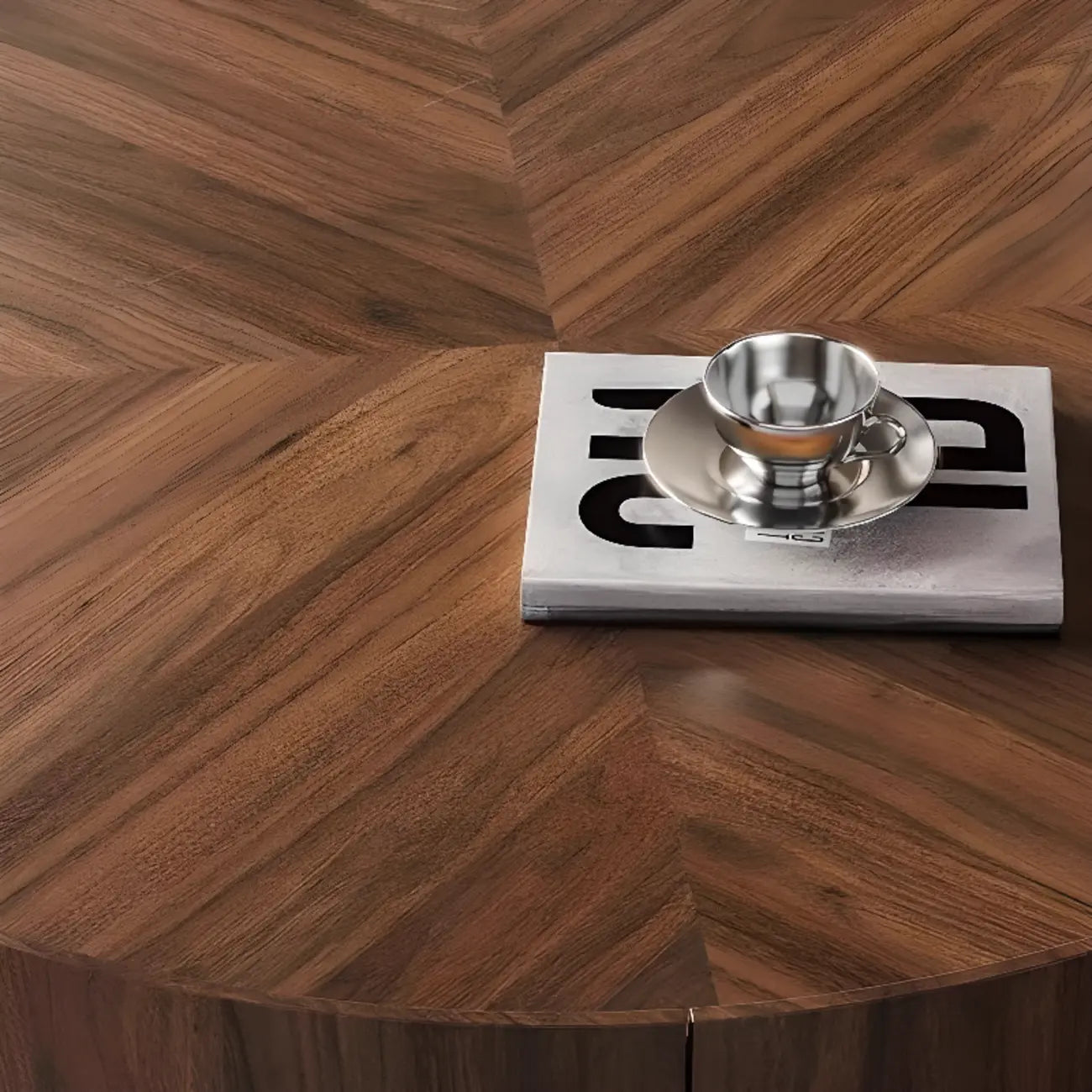 Table Basse Gigogne Ronde en Bois de Récupération avec 2 Tiroirs