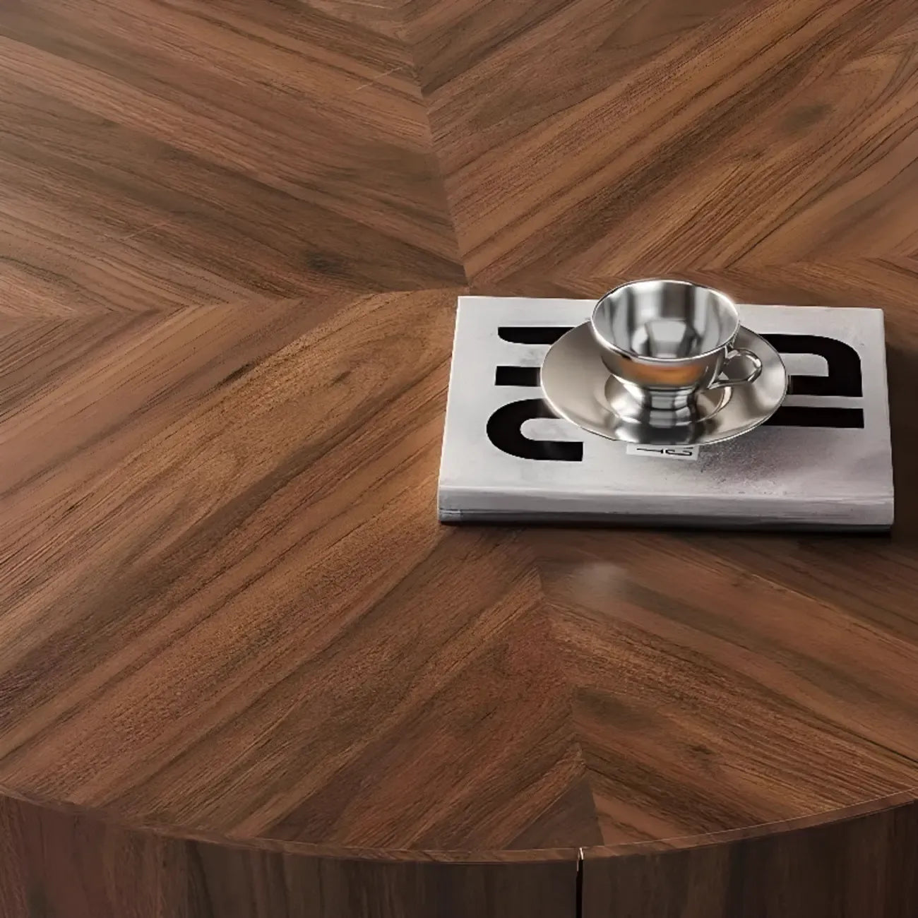 Table Basse Gigogne Ronde en Bois de Récupération avec 2 Tiroirs
