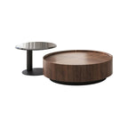 Table Basse Gigogne Ronde en Bois de Récupération avec 2 Tiroirs