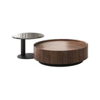 Table Basse Gigogne Ronde en Bois de Récupération avec 2 Tiroirs