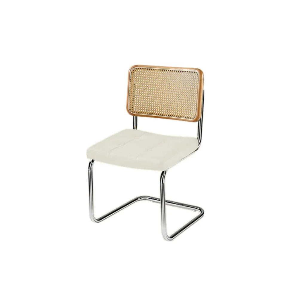 Chaise de salle à manger moderne en similicuir marron avec dossier tissé et piètement cantilever