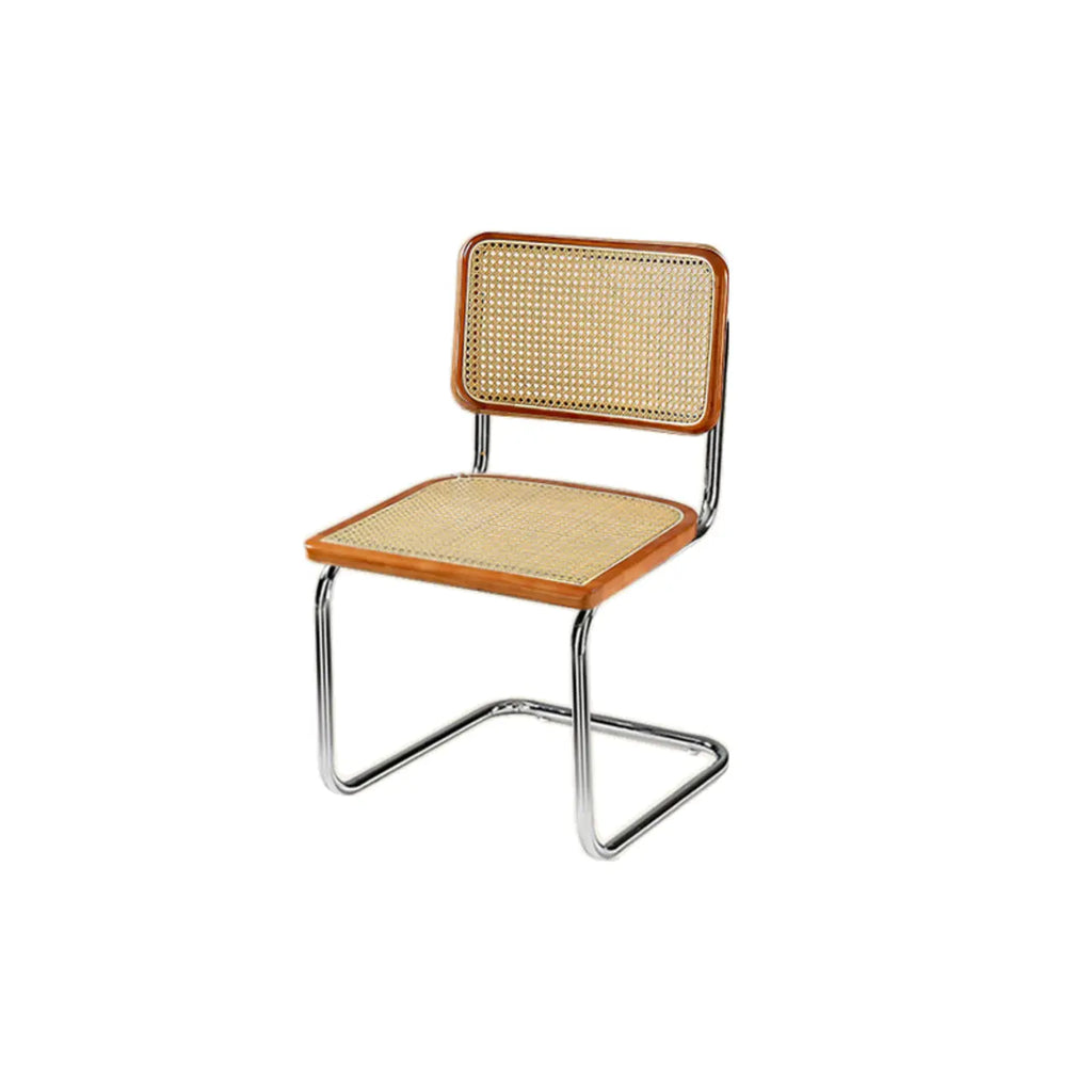 Chaise de salle à manger moderne en similicuir marron avec dossier tissé et piètement cantilever