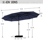 Parasol de marché extérieur rectangulaire de 4,5 m avec manivelle, double face, lumières LED solaires et base incluse