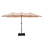 Parasol de marché extérieur rectangulaire de 4,5 m avec manivelle, double face, lumières LED solaires et base incluse