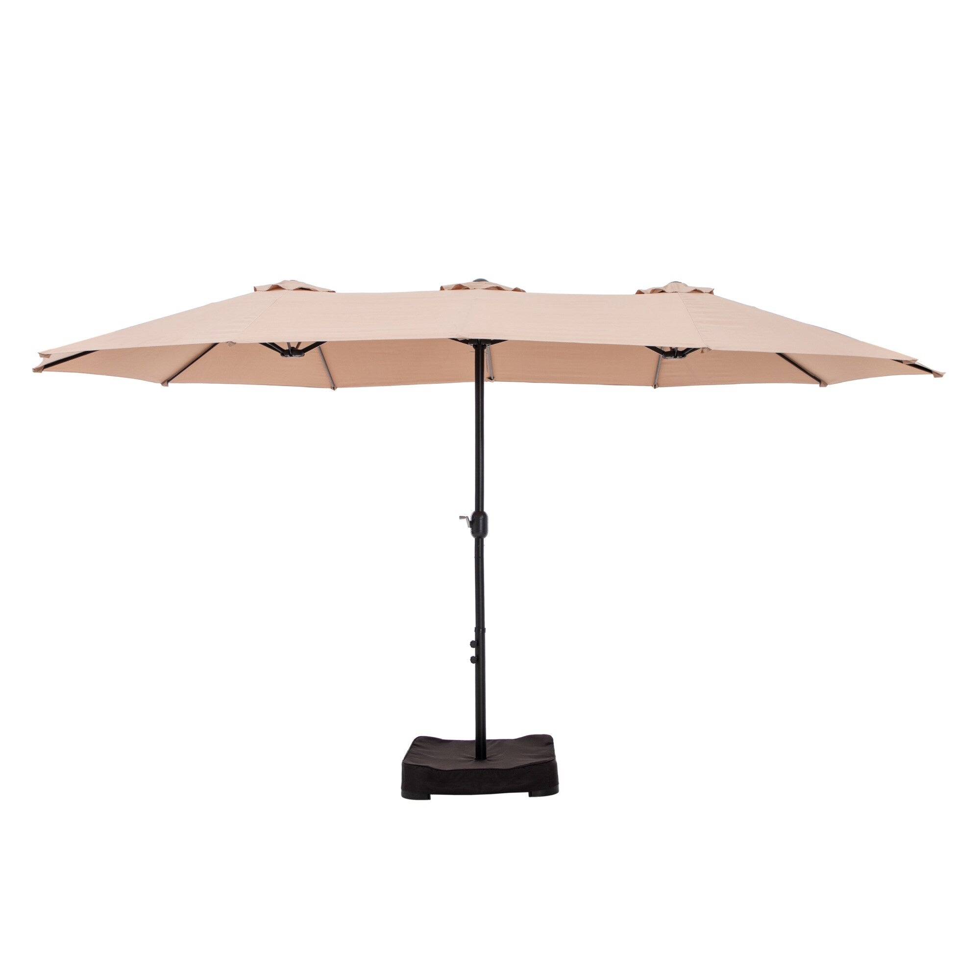 Parasol de marché extérieur rectangulaire de 4,5 m avec manivelle, double face, lumières LED solaires et base incluse